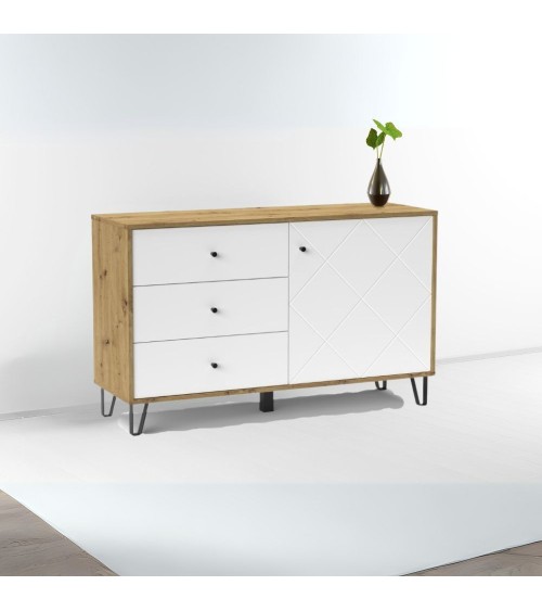 Credenza Bollo 5 con anta e 3 cassetti colore rovere e bianco