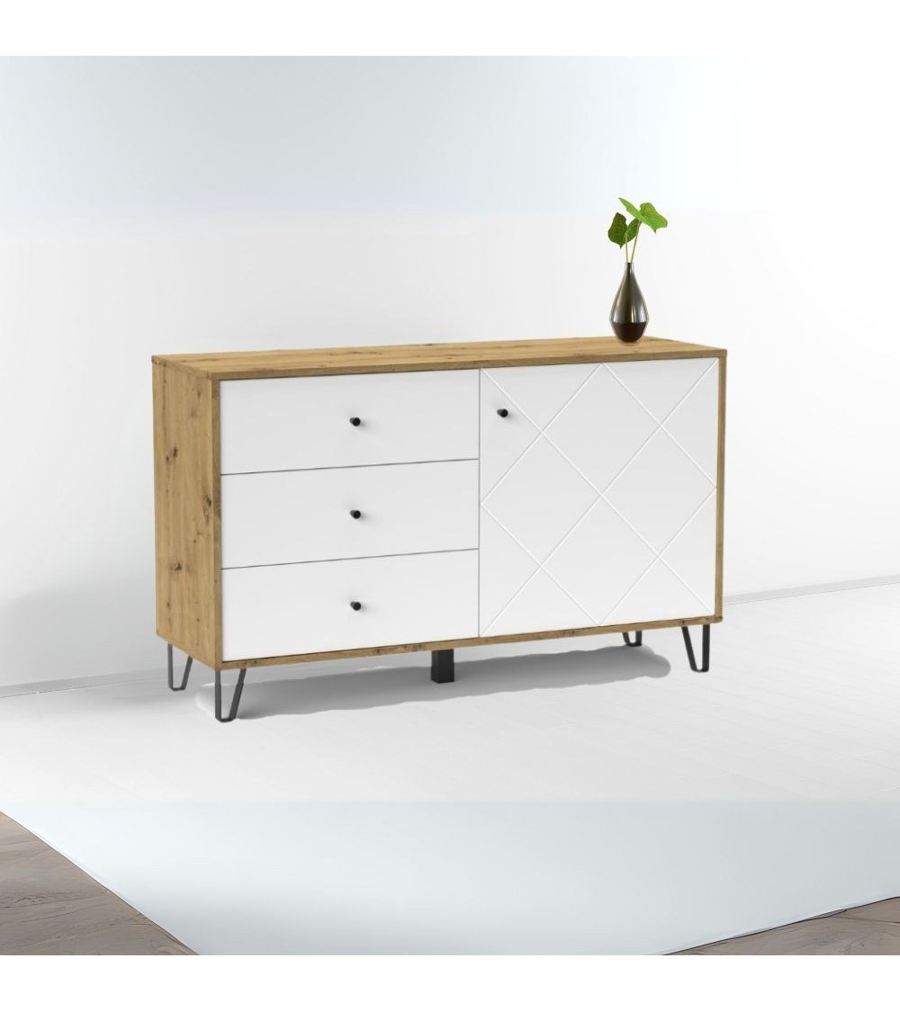 Credenza Bollo 5 con anta e 3 cassetti colore rovere e bianco