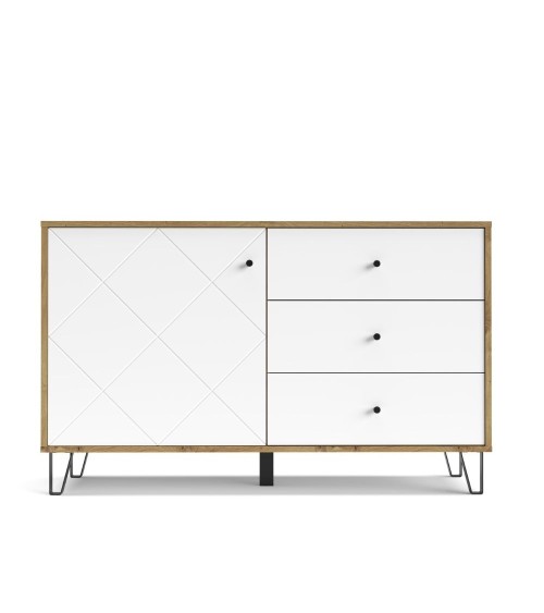 Credenza Bollo 5 con anta e 3 cassetti colore rovere e bianco