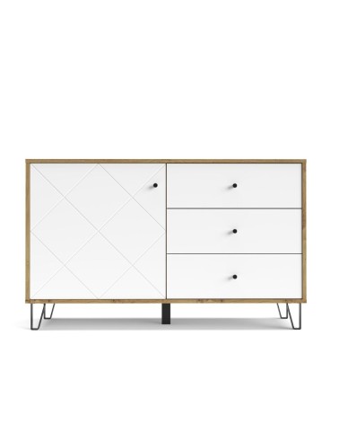 Credenza Bollo 5 con anta e 3 cassetti colore rovere e bianco