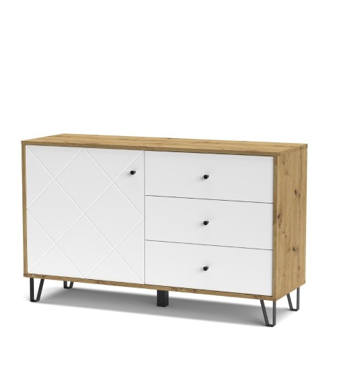 Credenza Bollo 5 con anta e 3 cassetti colore rovere e bianco