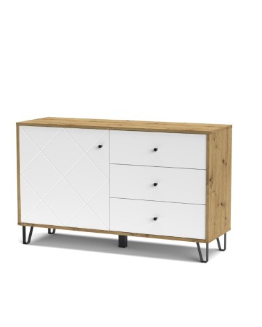 Credenza Bollo 5 con anta e 3 cassetti colore rovere e bianco