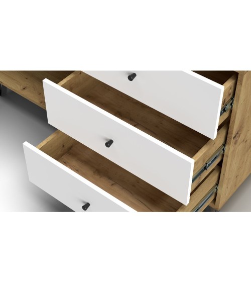 Credenza Bollo 5 con anta e 3 cassetti colore rovere e bianco