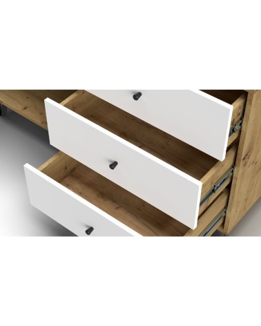 Credenza Bollo 5 con anta e 3 cassetti colore rovere e bianco