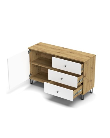 Credenza Bollo 5 con anta e 3 cassetti colore rovere e bianco