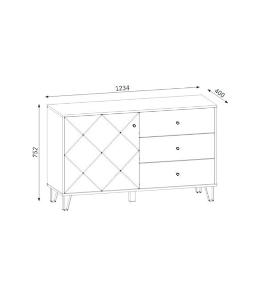 Credenza Bollo 5 con anta e 3 cassetti colore rovere e bianco