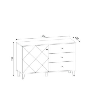 Credenza Bollo 5 con anta e 3 cassetti colore rovere e bianco