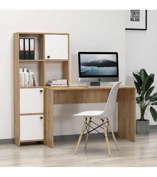 Scrivania con libreria Halk colore rovere e bianco