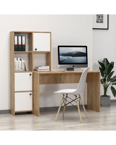 Scrivania con libreria Halk colore rovere e bianco