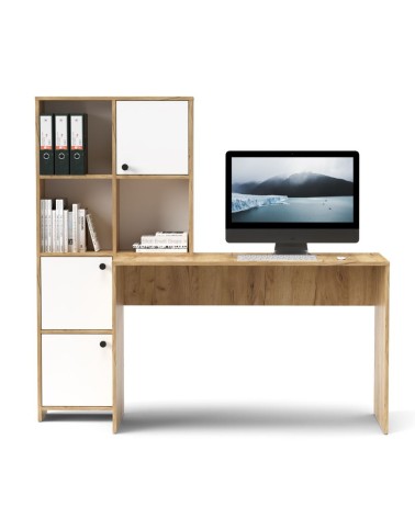 Scrivania con libreria Halk colore rovere e bianco