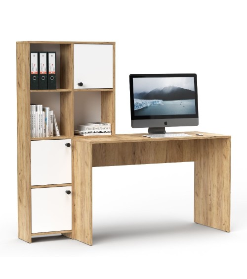 Scrivania con libreria Halk colore rovere e bianco