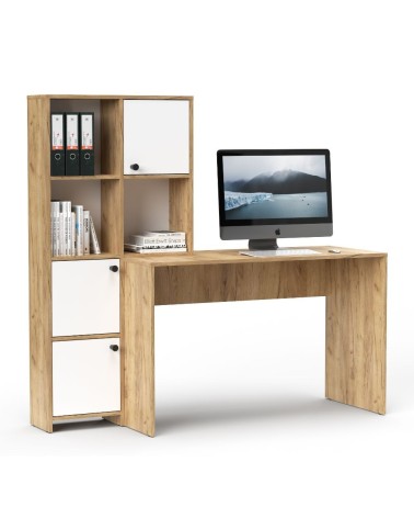 Scrivania con libreria Halk colore rovere e bianco