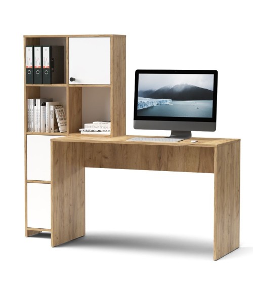 Scrivania con libreria Halk colore rovere e bianco