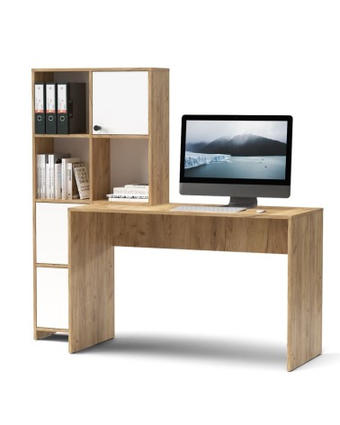 Scrivania con libreria Halk colore rovere e bianco