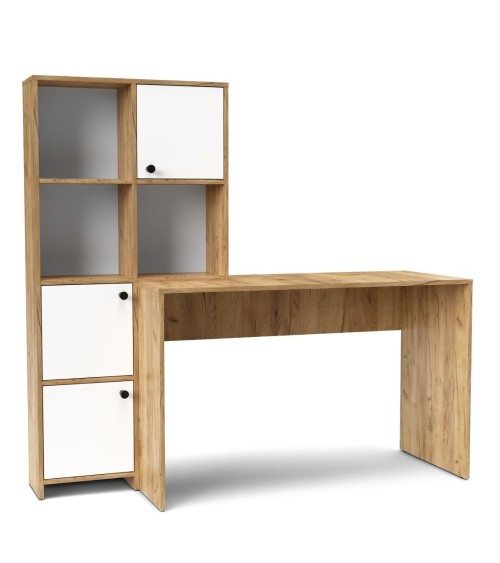 Scrivania con libreria Halk colore rovere e bianco