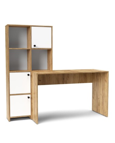 Scrivania con libreria Halk colore rovere e bianco