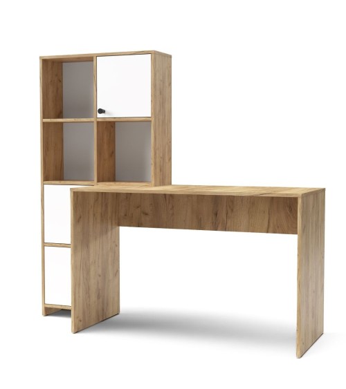 Scrivania con libreria Halk colore rovere e bianco