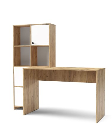 Scrivania con libreria Halk colore rovere e bianco