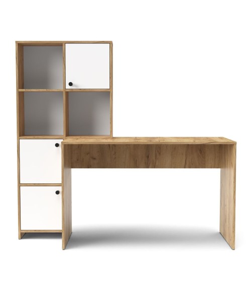 Scrivania con libreria Halk colore rovere e bianco