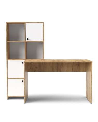 Scrivania con libreria Halk colore rovere e bianco