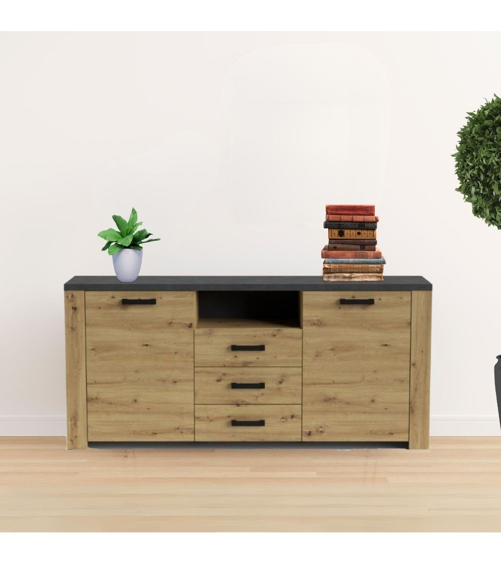 Credenza Follow 870 con 2 ante e 3 cassetti colore rovere e antracite