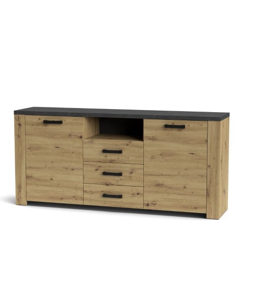 Credenza Follow 870 con 2 ante e 3 cassetti colore rovere e antracite