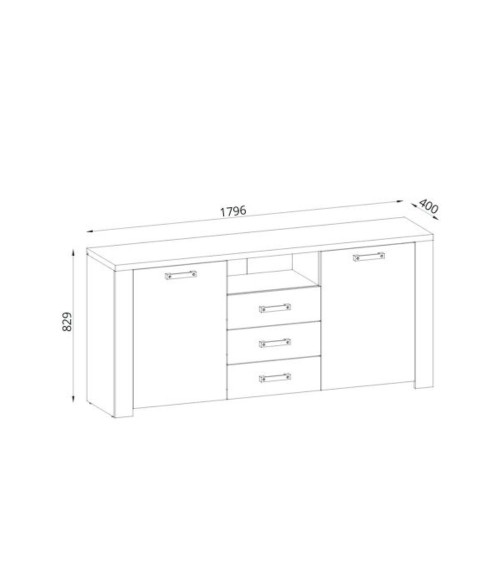 Credenza Follow 870 con 2 ante e 3 cassetti colore rovere e antracite