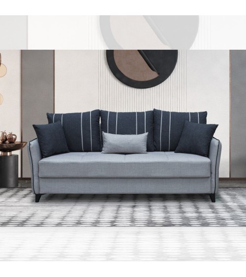 Divano letto contenitore Panama 3 posti colore grigio chiaro 51-002 e cuscini grigio scuro
