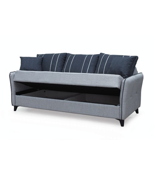 Divano letto contenitore Panama 3 posti colore grigio chiaro 51-002 e cuscini grigio scuro