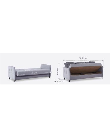 Divano letto contenitore Panama 3 posti colore grigio chiaro 51-002 e cuscini grigio scuro