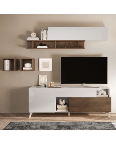 Porta Tv Marion 180 cm in bianco lucido e mercure