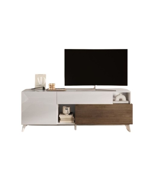 Porta Tv Marion 180 cm in bianco lucido e mercure
