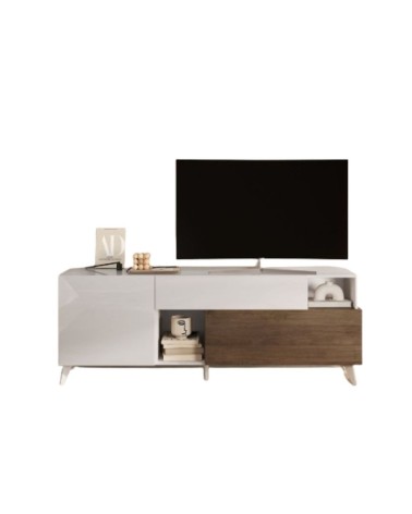 Porta Tv Marion 180 cm in bianco lucido e mercure