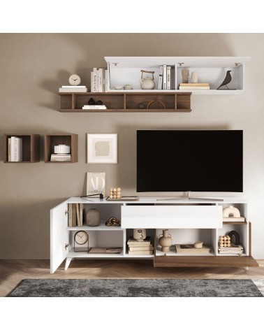 Porta Tv Marion 180 cm in bianco lucido e mercure