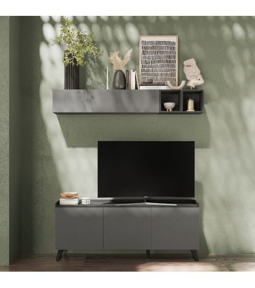 Porta Tv Polan 3 ante colore ardesia e piombo