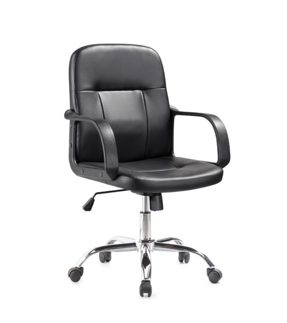 Poltrona da ufficio PC116P in ecopelle nero e base cromata