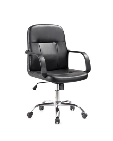 Poltrona da ufficio PC116P in ecopelle nero e base cromata