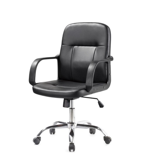 Poltrona da ufficio PC116P in ecopelle nero e base cromata