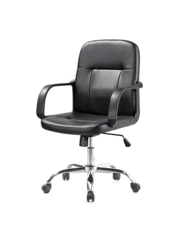 Poltrona da ufficio PC116P in ecopelle nero e base cromata