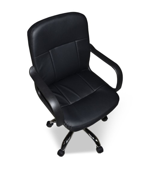 Poltrona da ufficio PC116P in ecopelle nero e base cromata