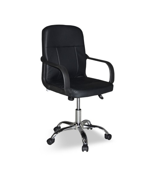 Poltrona da ufficio PC116P in ecopelle nero e base cromata