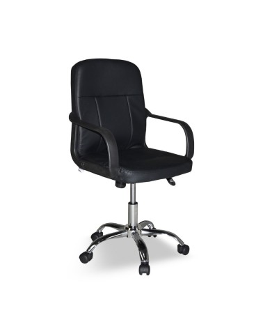 Poltrona da ufficio PC116P in ecopelle nero e base cromata