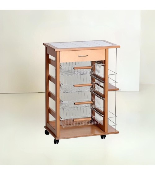 Carrello Vesuvio con cassetto e portabottiglie rovere