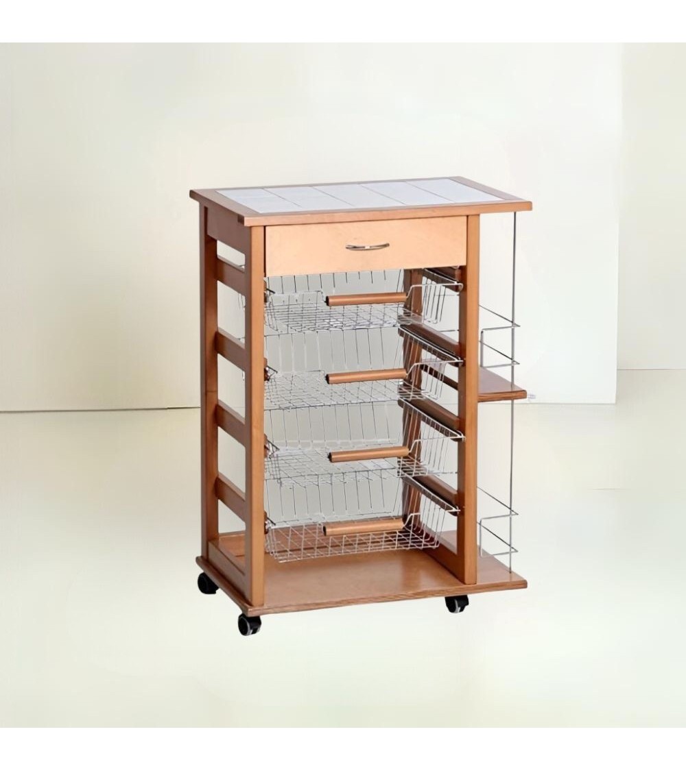 Carrello Vesuvio con cassetto e portabottiglie rovere