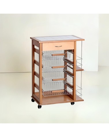 Carrello Vesuvio con cassetto e portabottiglie rovere