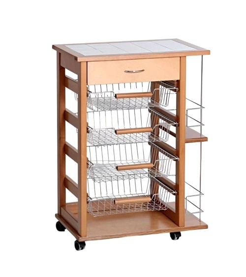 Carrello Vesuvio con cassetto e portabottiglie rovere