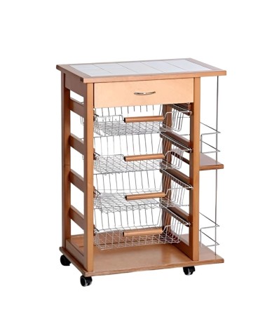 Carrello Vesuvio con cassetto e portabottiglie rovere