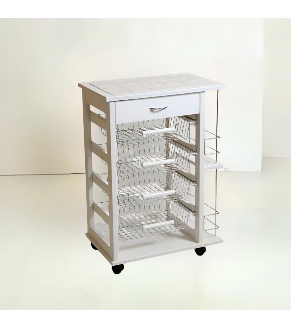 Carrello Vesuvio con cassetto e portabottiglie bianco
