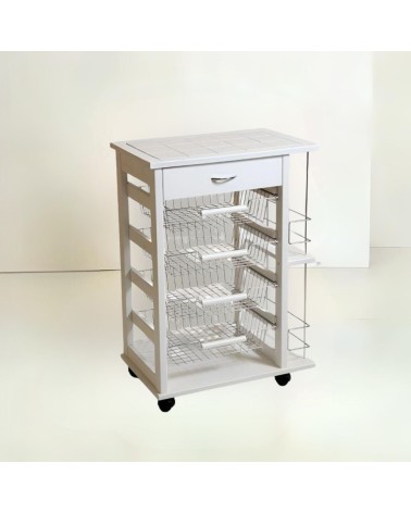 Carrello Vesuvio con cassetto e portabottiglie bianco