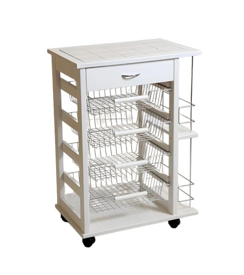 Carrello Vesuvio con cassetto e portabottiglie bianco